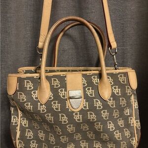 Dooney & Bourke Tan and Brown Monogram Shoulder Bag